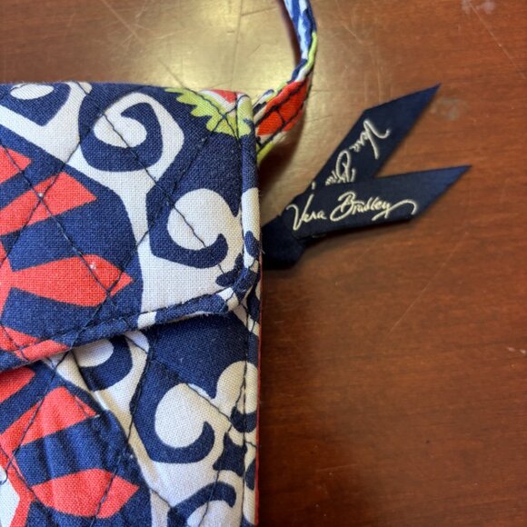 Vera Bradley Sunny Valley Crossbody Wallet Orange Navy Blue Quilted Bag - Picture 3 of 10